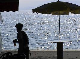 Luke enjoys ice-cold refreshments by the lakeside at Zug Promenade, perhaps the most perfect setting of the tour